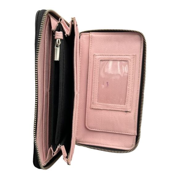 Betsey Johnson Bow Wallet Wristlet Zip Around Black Pink Interior 80s 90s Retro - Picture 6 of 8